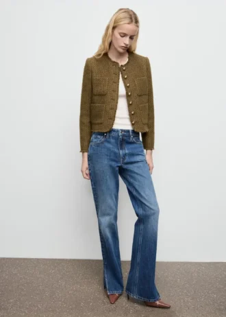 Veste en tweed avec boutons bijoux