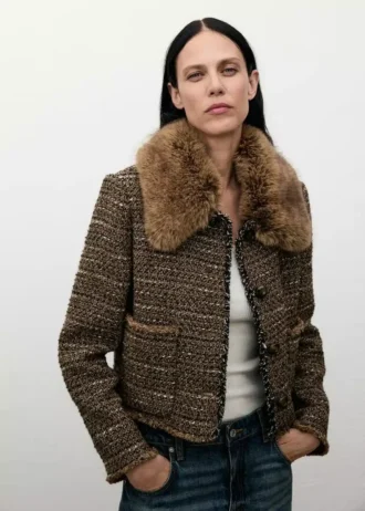 Veste en tweed avec col en fourrure