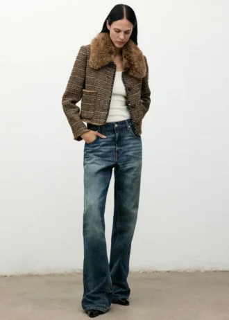 Veste en tweed avec col en fourrure