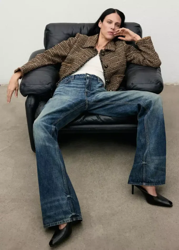 Veste en tweed avec col en fourrure