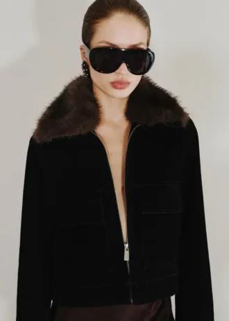 Veste en velours avec col en fourrure