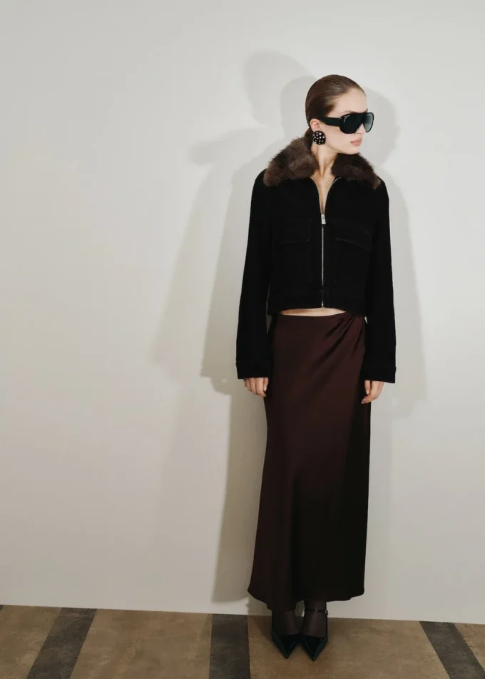 Veste en velours avec col en fourrure