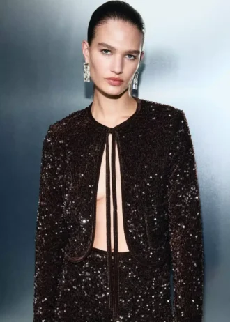 Veste en velours avec paillettes et nœud