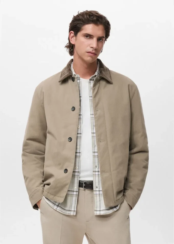 Veste matelassée avec col en velours côtelé