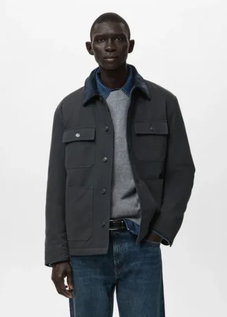 Veste matelassée avec col en velours côtelé