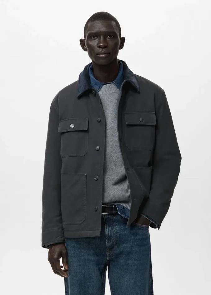 Veste matelassée avec col en velours côtelé