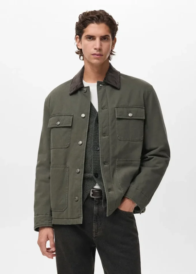 Veste matelassée avec col en velours côtelé