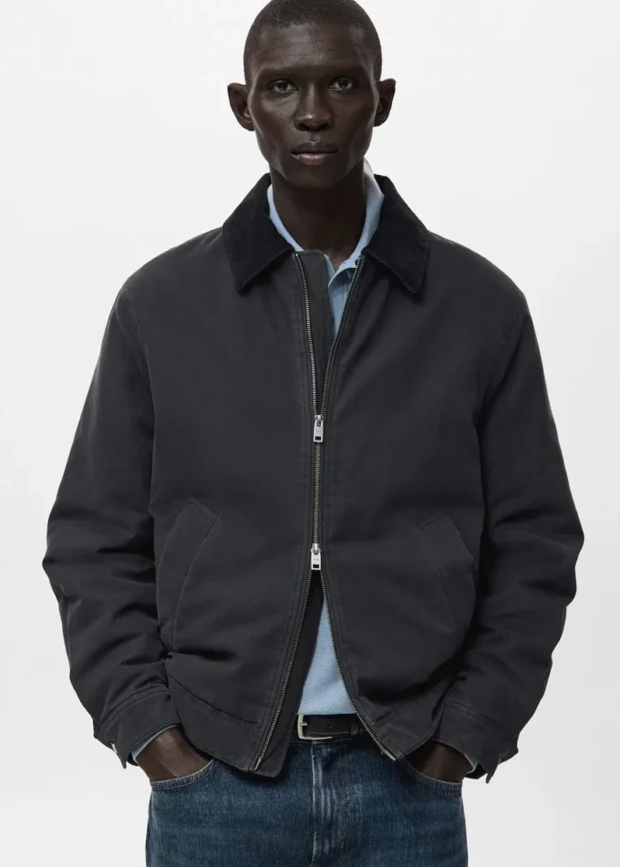 Veste matelassée avec col en velours côtelé