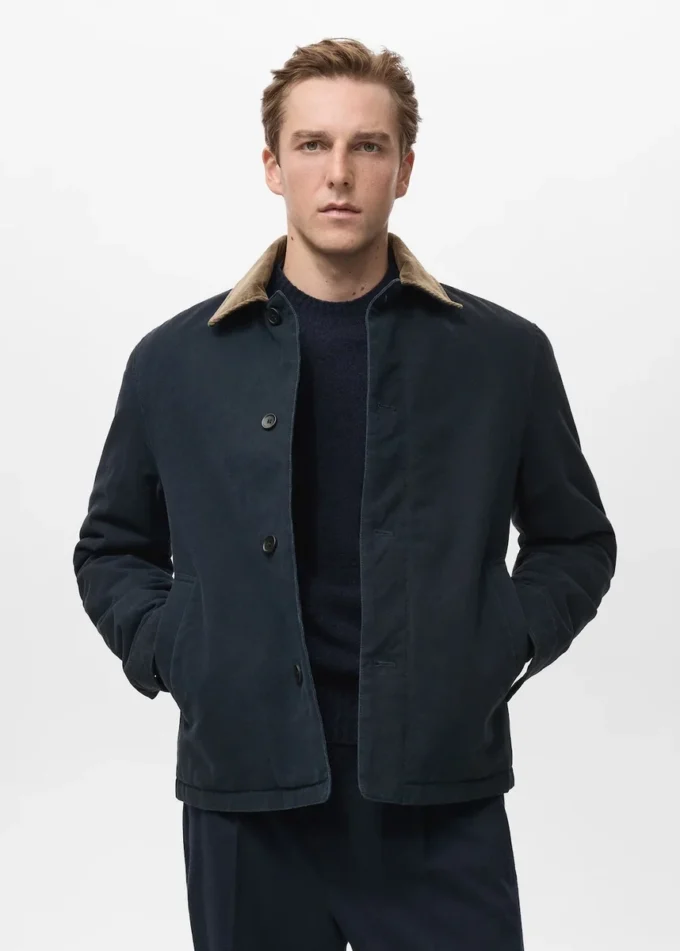 Veste matelassée avec col en velours côtelé