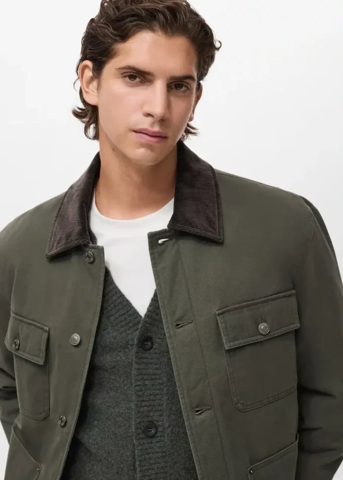 Veste matelassée avec col en velours côtelé