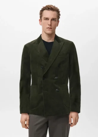 Veste slim en velours côtelé à double boutonnage