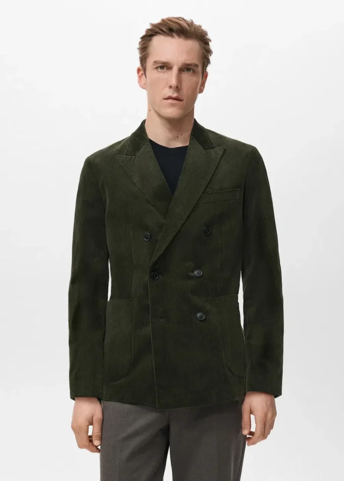 Veste slim en velours côtelé à double boutonnage