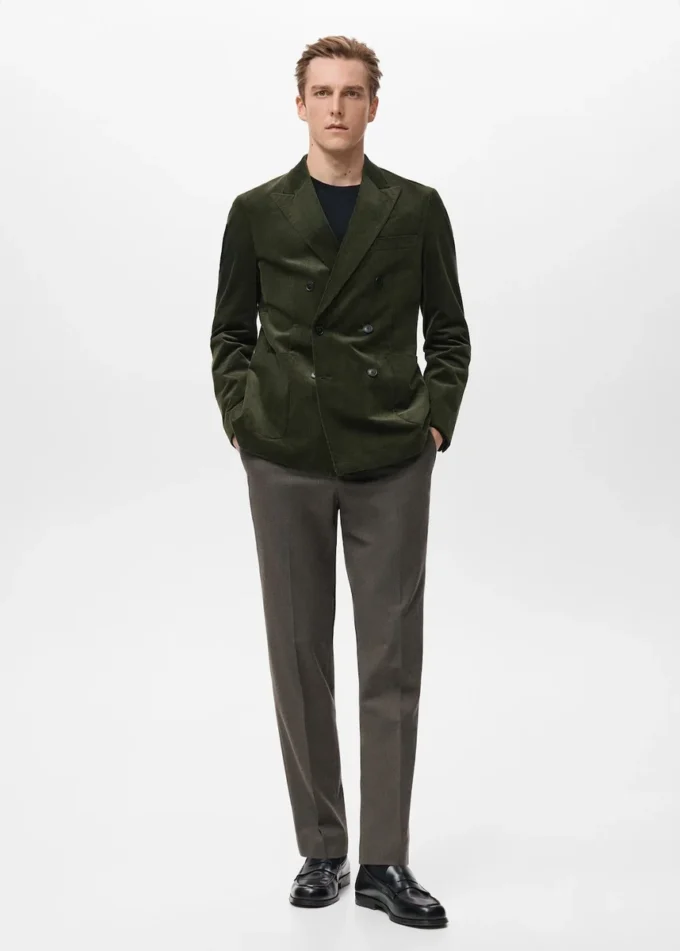 Veste slim en velours côtelé à double boutonnage