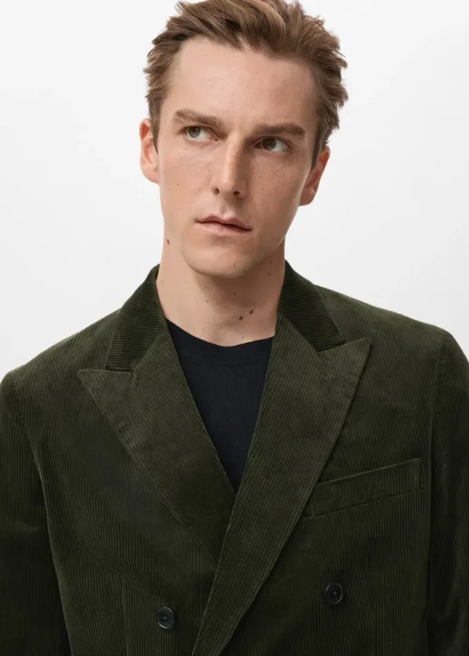 Veste slim en velours côtelé à double boutonnage
